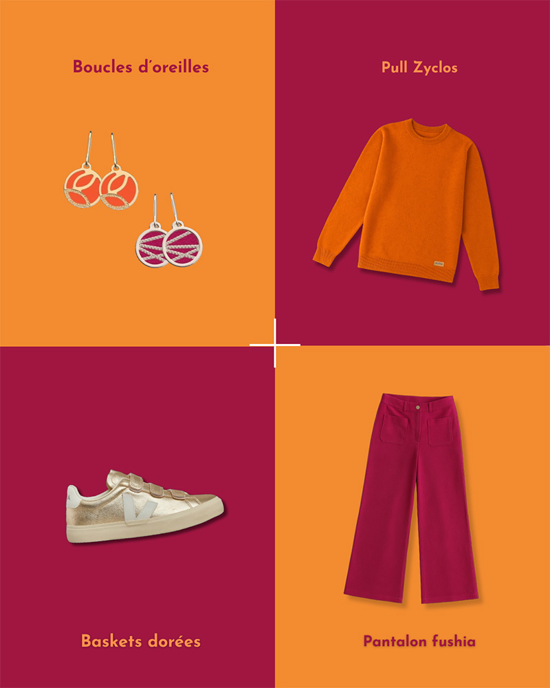 look orange + fushia - pull en laine recyclée orange Zyclos Aatise